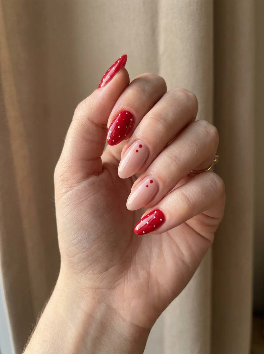 White Polka Dot Accent Nails mit weißen Punkten auf einzelnen Akzentnägeln